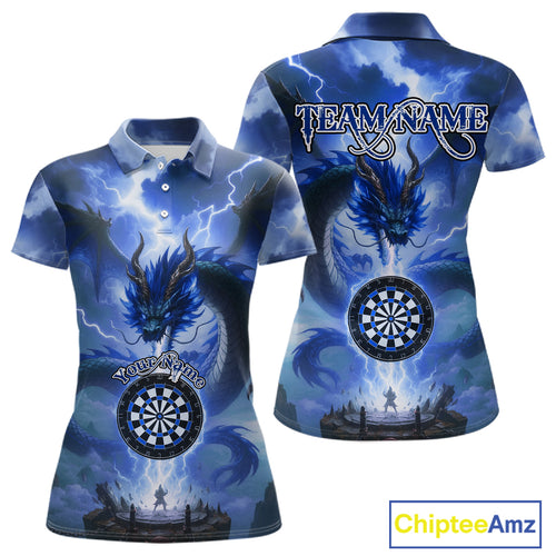 Custom Lightning Blue Dragon Dartboard Darts Polo Shirt For Women Darts Team Jersey NYN0968