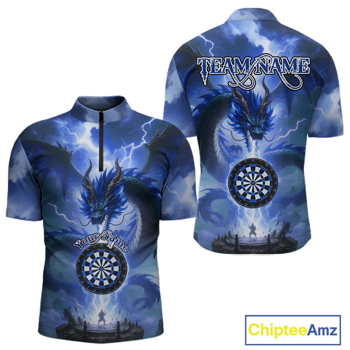 Custom Lightning Blue Dragon Dartboard Darts 1/4-Zip Shirt For Men Darts Team Jersey NYN0968