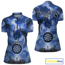 Load image into Gallery viewer, Custom Lightning Blue Dragon Dartboard Darts 1/4-Zip Shirt For Women Darts Team Jersey NYN0968