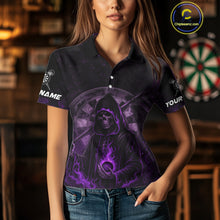 Load image into Gallery viewer, Custom Black-Purple Flames Skull Dartboard Darts Polo Jerseys For Women, Darts Fan Uniform NYN0984
