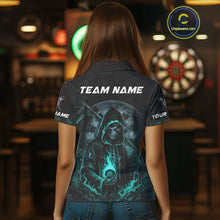 Load image into Gallery viewer, Custom Black-Turqoise Flames Skull Dartboard Darts Polo Jerseys For Women, Darts Fan Uniform NYN0985