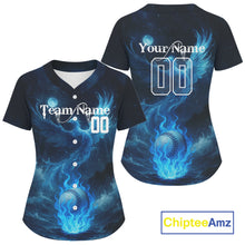 Load image into Gallery viewer, Custom Blue Flames Phoenix Baseball Ball Shirt For Women Outfits Baseball Jerseys NYN1352