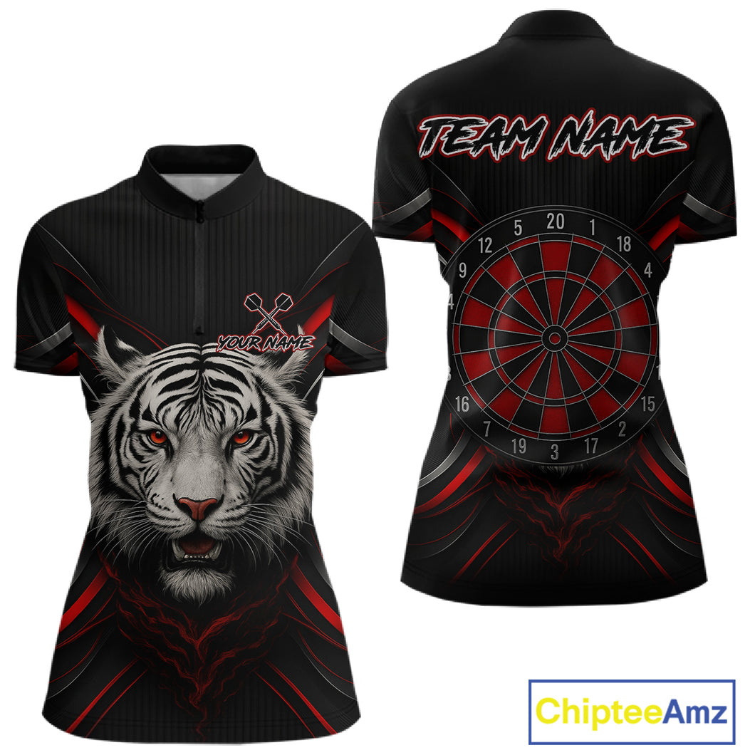 Custom Black-Red Tiger Dartboard Dart 1/4-Zip Shirt For Women Outfits Tiger Dart Jersey NYN1362