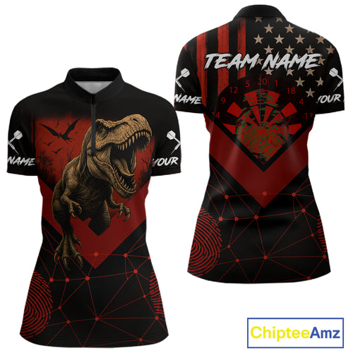 It's In My DNA Custom Red Dinosaur Dart 1/4-Zip Shirt For Women US Flag Dart Jerseys NYN1365