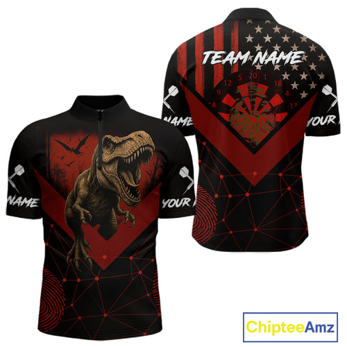 It's In My DNA Custom Red Dinosaur Dart 1/4-Zip Shirt For Men US Flag Dart Jerseys NYN1365