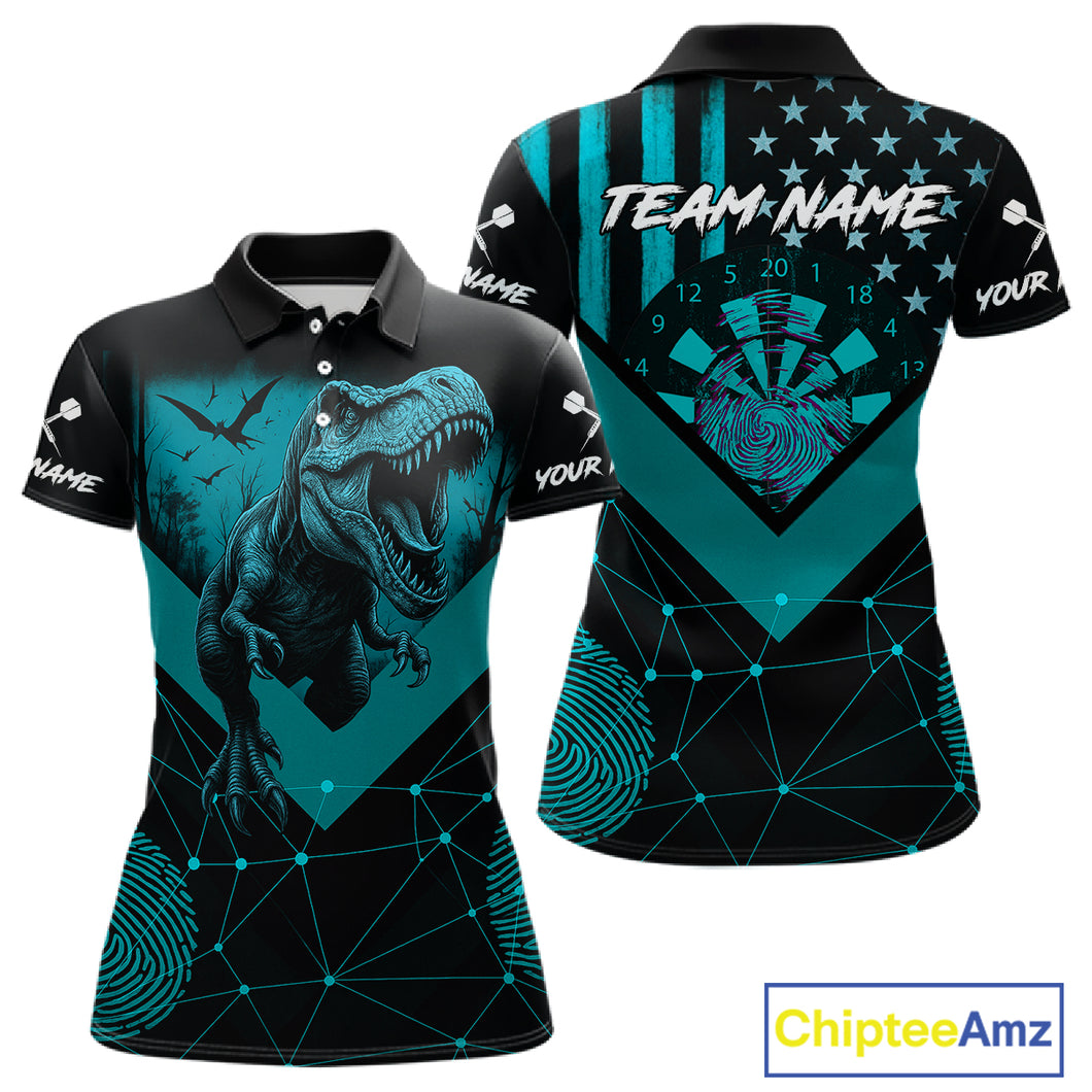 It's In My DNA Custom Turquoise Dinosaur Dart Polo Shirt For Women US Flag Dart Jerseys NYN1366