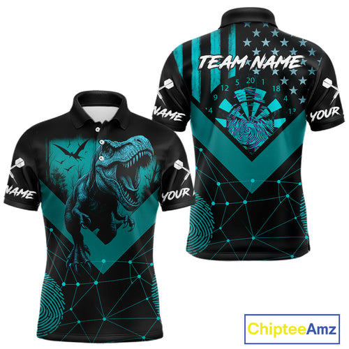 It's In My DNA Custom Turquoise Dinosaur Dart Polo Shirt For Men US Flag Dart Jerseys NYN1366