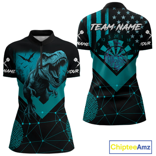 It's In My DNA Custom Turquoise Dinosaur Dart 1/4-Zip Shirt For Women US Flag Dart Jerseys NYN1366