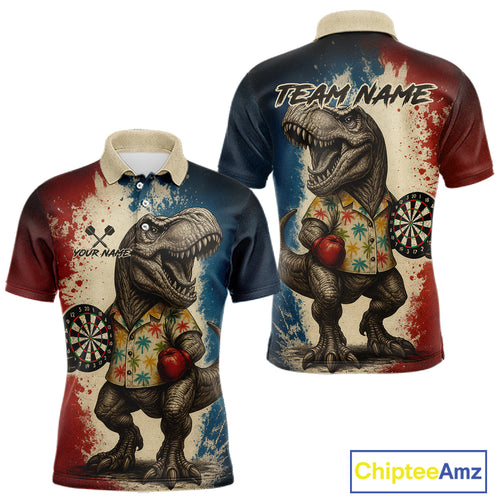 Custom Dinosaur Plays Dart Funny Dart Polo Shirt For Men Colorful Grunge Dart Jerseys NYN1368