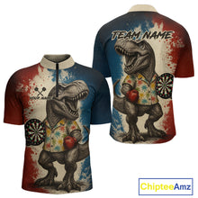 Load image into Gallery viewer, Custom Dinosaur Plays Dart Funny Dart 1/4-Zip Shirt For Men Colorful Grunge Dart Jerseys NYN1368