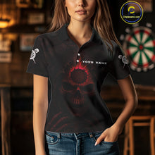 Load image into Gallery viewer, Red Flaming Dartboard In Grim Reaper Women's Team Shirt - Custom Name For Darts Jersey NYN0515