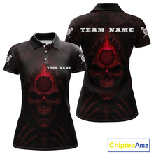 Load image into Gallery viewer, Red Flaming Dartboard In Grim Reaper Women's Team Shirt - Custom Name For Darts Jersey NYN0515