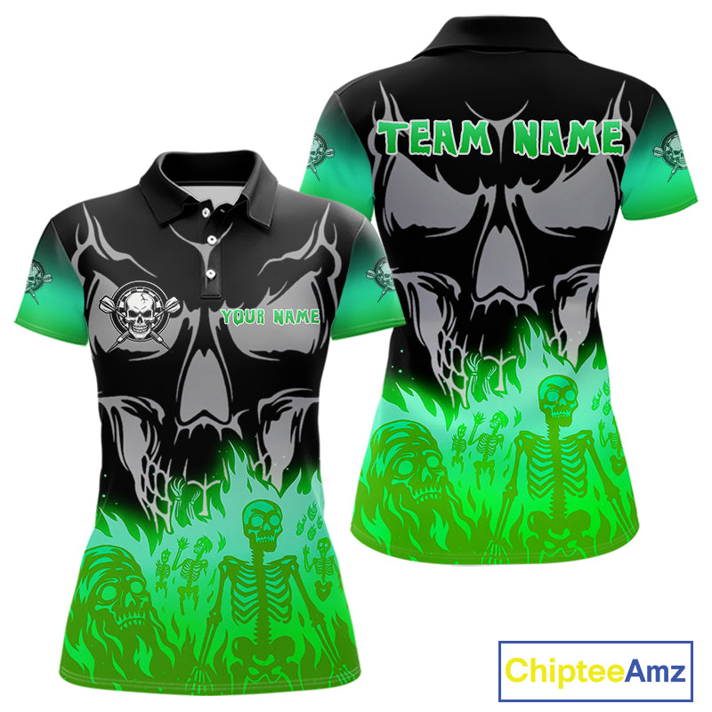 Green Flaming Skull Dartboard Polo Dart Shirt For Women Custom Outfits Darts Team Jersey NYN0997