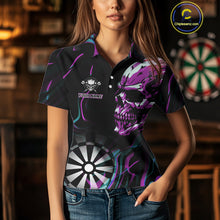 Load image into Gallery viewer, Purple Flaming Skull Dartboard Polo Dart Shirt For Women Custom Outfits Darts Team Jersey NYN0998