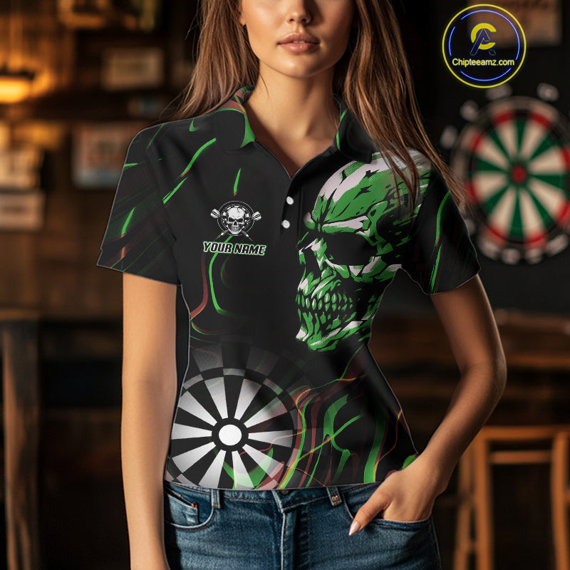 Custom Green And Orange Skull Dartboard Polo Dart Shirts For Women Darts Team Jersey NYN0999
