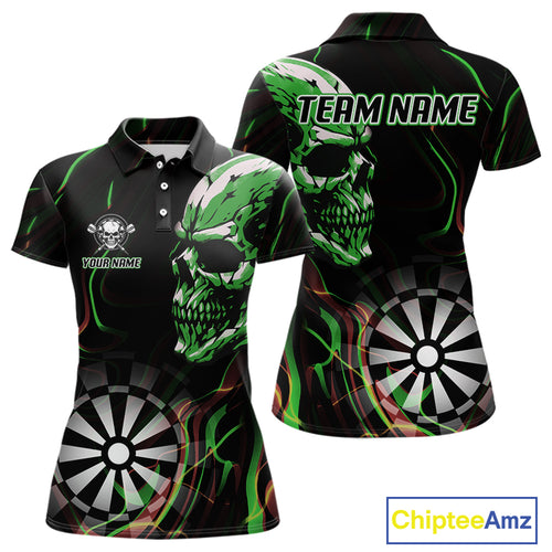 Custom Green And Orange Skull Dartboard Polo Dart Shirts For Women Darts Team Jersey NYN0999