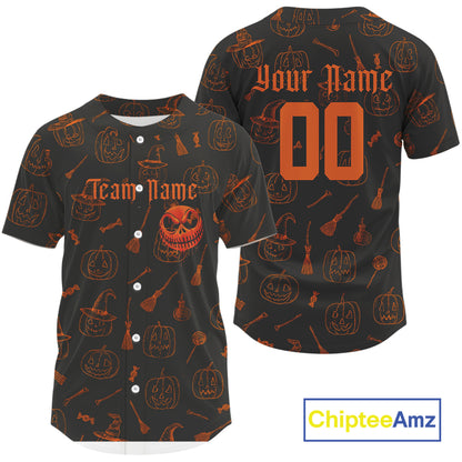 Custom Orange Pumpkin Halloween Baseball Jersey For Men Funny Halloween Baseball Shirt NYN1007