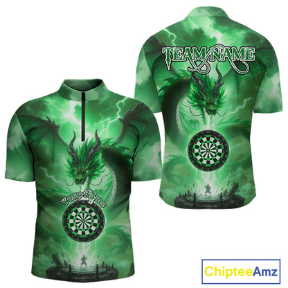 Custom Lightning Green Thunder Dragon Dartboard 1/4-Zip Dart Shirt For Men, Darts Team Jersey NYN1012