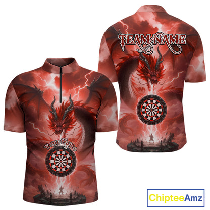 Custom Lightning Red Thunder Dragon Dartboard 1/4-Zip Dart Shirt For Men, Darts Team Jersey NYN1014