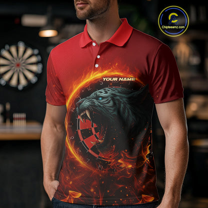 Panther Flaming Dartboard Custom Darts Polo  Shirt For Men - Darts Team Jersey NYN0727
