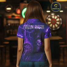 Load image into Gallery viewer, Personalized Purple Flames Skull Dartboard Darts Jersey Custom Women&#39;s Skull Darts Polo Shirt NYN1029