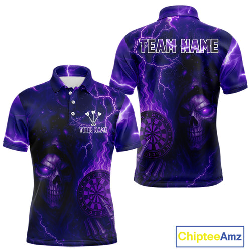 Personalized Purple Flames Skull Dartboard Darts Jersey Custom Men's Skull Darts Polo Shirt NYN1029