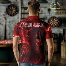 Load image into Gallery viewer, Personalized Red Flames Skull Dartboard Darts Jersey Custom Men&#39;s Skull Darts Polo Shirt NYN1030