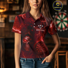 Load image into Gallery viewer, Personalized Red Flames Skull Dartboard Darts Jersey Custom Women&#39;s Skull Darts 1/4-Zip Shirt NYN1030