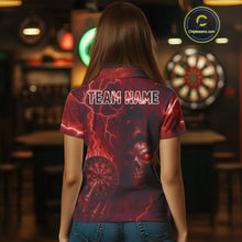 Load image into Gallery viewer, Personalized Red Flames Skull Dartboard Darts Jersey Custom Women&#39;s Skull Darts 1/4-Zip Shirt NYN1030