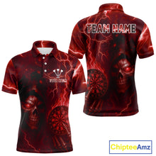 Load image into Gallery viewer, Personalized Red Flames Skull Dartboard Darts Jersey Custom Men&#39;s Skull Darts Polo Shirt NYN1030