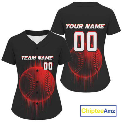 Women's Baseball Jersey Personalized Baseball Glitch Vertical Streak, Baseball Team | Red NYN1036