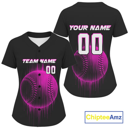 Women's Baseball Jersey Personalized Baseball Glitch Vertical Streak, Baseball Team | Purple NYN1038