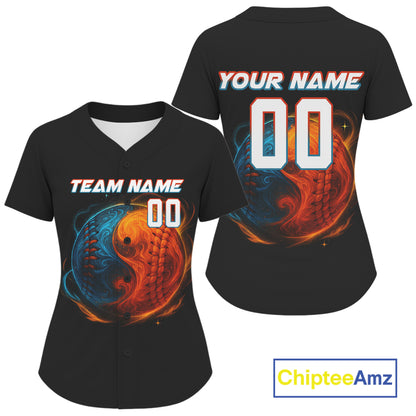 Custom Baseball Women Jersey Personalized Flaming 3D Baseball , Baseball Team Shirts NYN1040