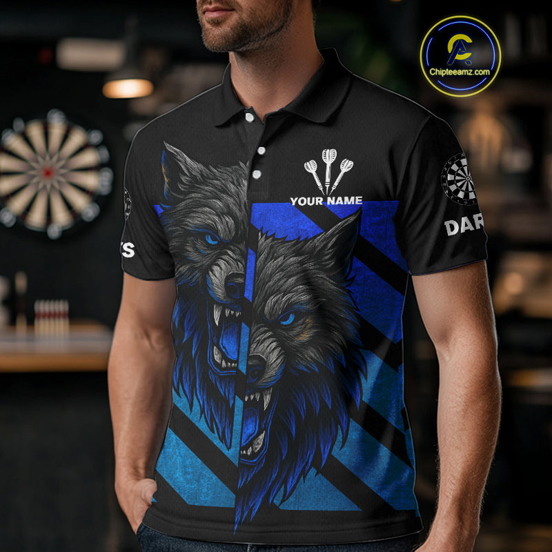 Personalized Azure Wolf & Arrow Men's Darts Shirt - Custom Name For Darts Jersey NYN0517