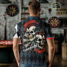 Load image into Gallery viewer, Red-Haired Skulls With Dartboard Men's Navy Darts Shirt - Custom Name For Players NYN0520