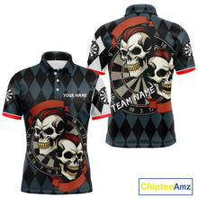 Load image into Gallery viewer, Red-Haired Skulls With Dartboard Men's Navy Darts Shirt - Custom Name For Players NYN0520