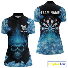 Load image into Gallery viewer, Ice Flame Skull &amp; Dartboard Custom Darts Quarter-Zip Shirt For Women - Darts Team Jersey NYN0743