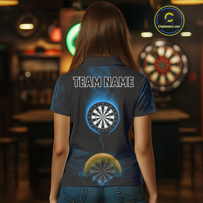Custom Blue And Orange Dartboard Dart Shirt For Women Outfits Polo & 1/4-Zip Darts Jersey NYN1042