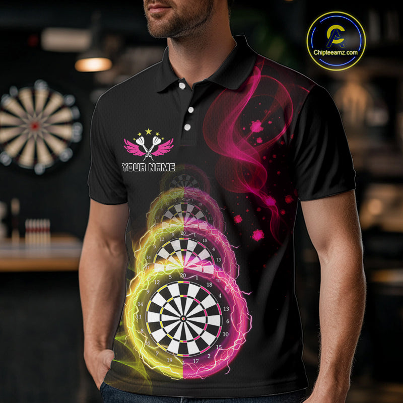 Custom Pink & Yellow Lightning Dartboards Dart Shirt For Men, Colorful Dart Jersey NYN1044