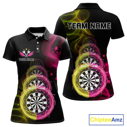 Custom Pink & Yellow Lightning Dartboards Dart Shirt For Women, Colorful Dart Jersey NYN1044
