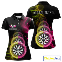 Load image into Gallery viewer, Custom Pink &amp; Yellow Lightning Dartboards Dart Shirt For Women, Colorful Dart Jersey NYN1044