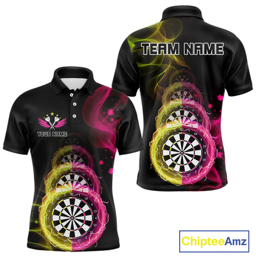 Custom Pink & Yellow Lightning Dartboards Dart Shirt For Men, Colorful Dart Jersey NYN1044