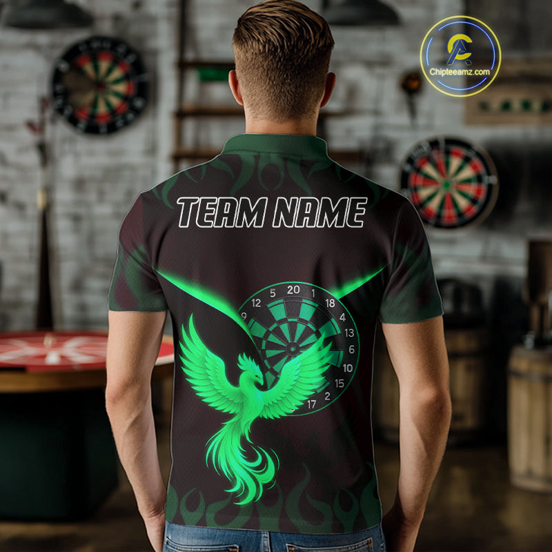 Custom Green Flames Phoenix Dartboards Darts Shirt For Men Outfits Phoenix Dart Jersey NYN1046