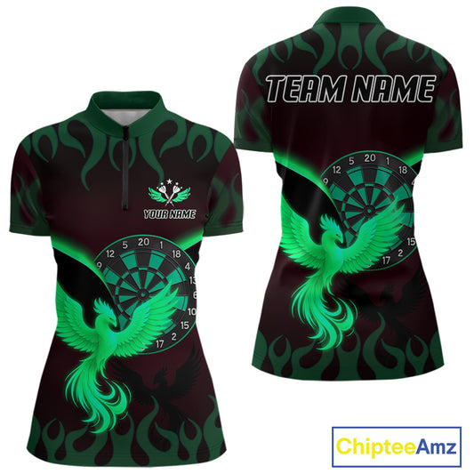 Custom Green Flames Phoenix Dartboards Darts Shirt For Women Outfits Phoenix Dart Jersey NYN1046