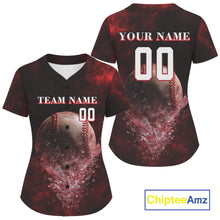 Load image into Gallery viewer, Custom Black &amp; Red Cracked Baseball Ball Shirt For Women Outfits Youth Baseball Team Jersey NYN1054