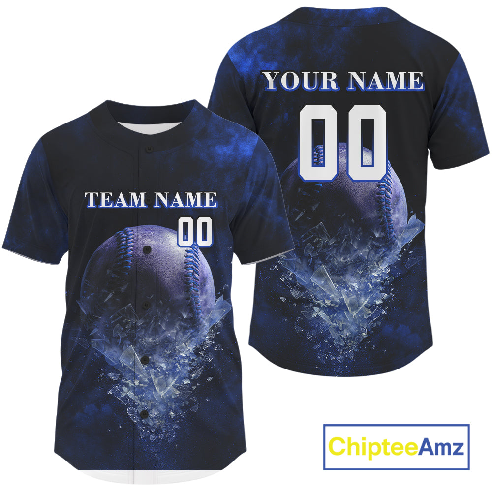 Custom Black & Blue Cracked Baseball Ball Shirt For Men Outift Youth Baseball Team Jersey NYN1055