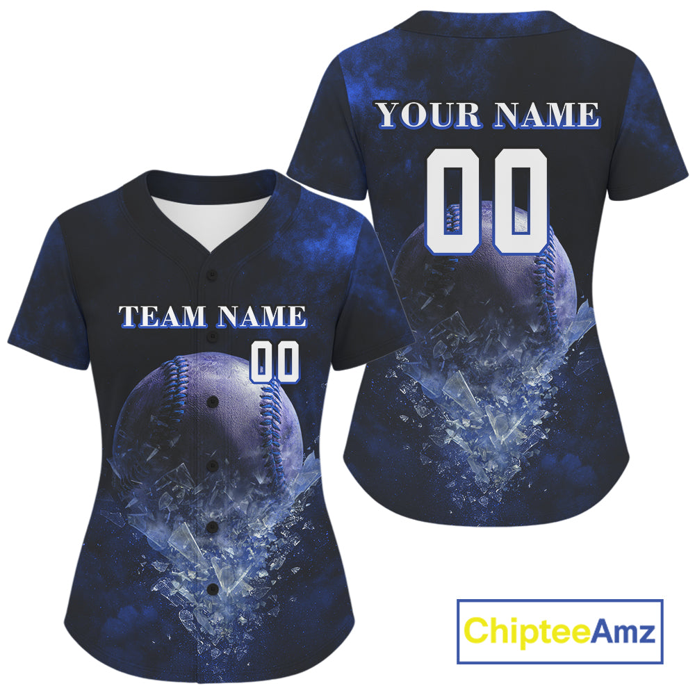 Custom Black & Blue Cracked Baseball Ball Shirt For Women Outfits Youth Baseball Team Jersey NYN1055