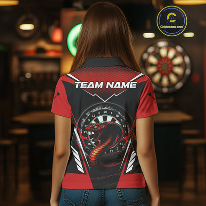 Maroon Cobra & Dartboard Women's Darts Polo Shirt - Custom Name For Darts Jersey NYN0752