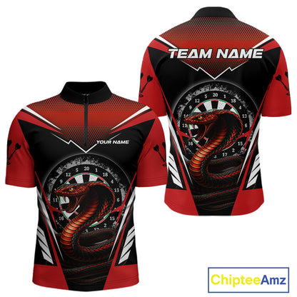Maroon Cobra & Dartboard Men's Darts Quarter-Zip Shirt - Custom Name For Darts Jersey NYN0752