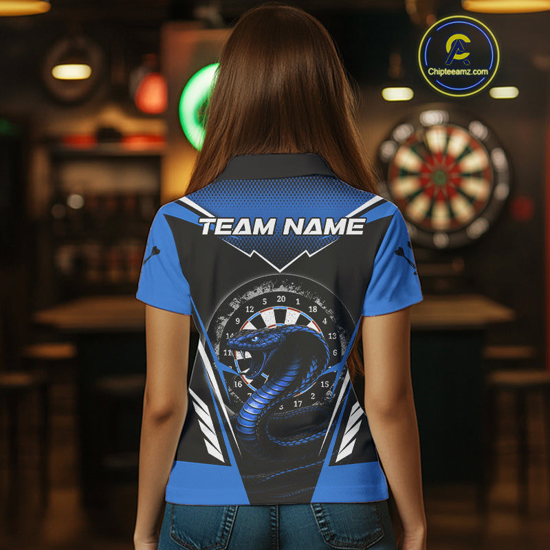 Azure Cobra & Dartboard Women's Darts Polo Shirt - Custom Name For Darts Jersey NYN0753